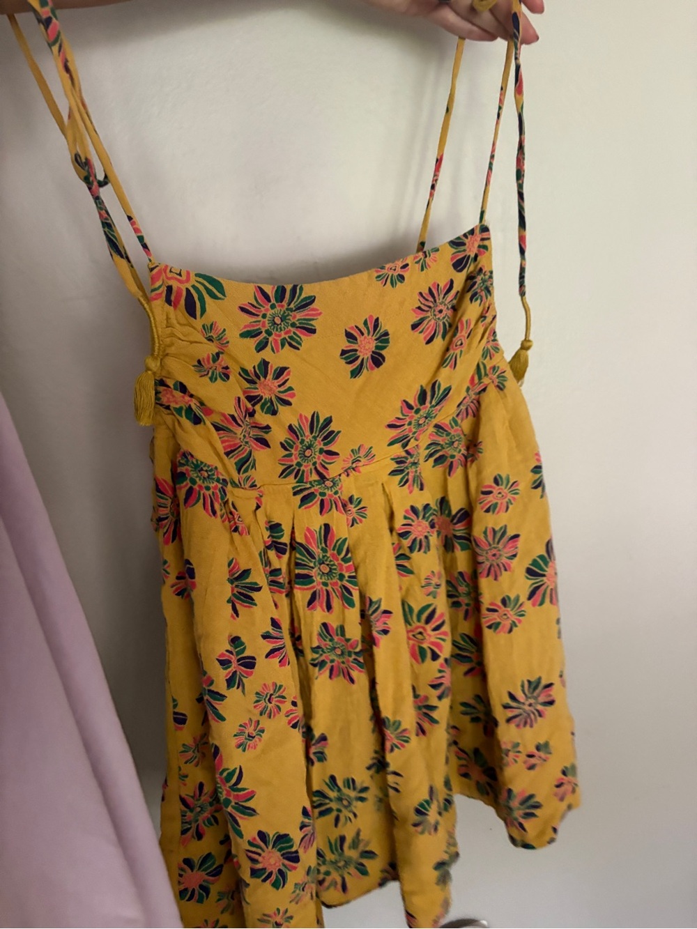 Free People Mustard Yellow Floral Tie-Strap Camisole